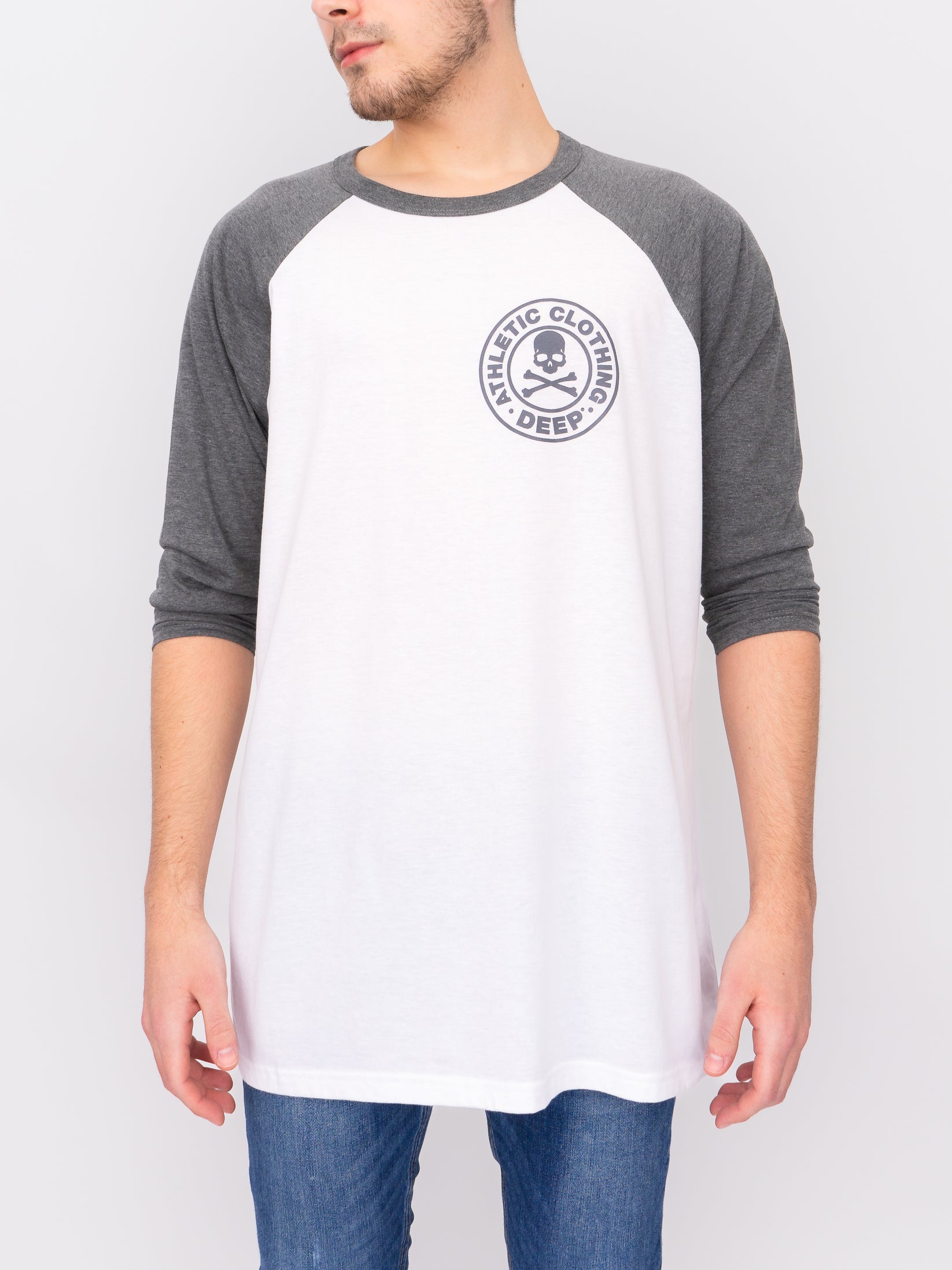 Oversize Baseball Sleeve T-Shirt in Grey - DEEP Clothing