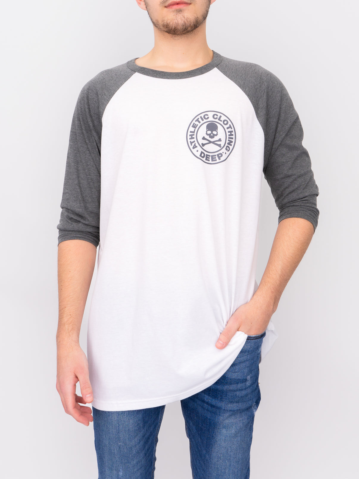 Oversize Baseball Sleeve T-Shirt in Grey - DEEP Clothing