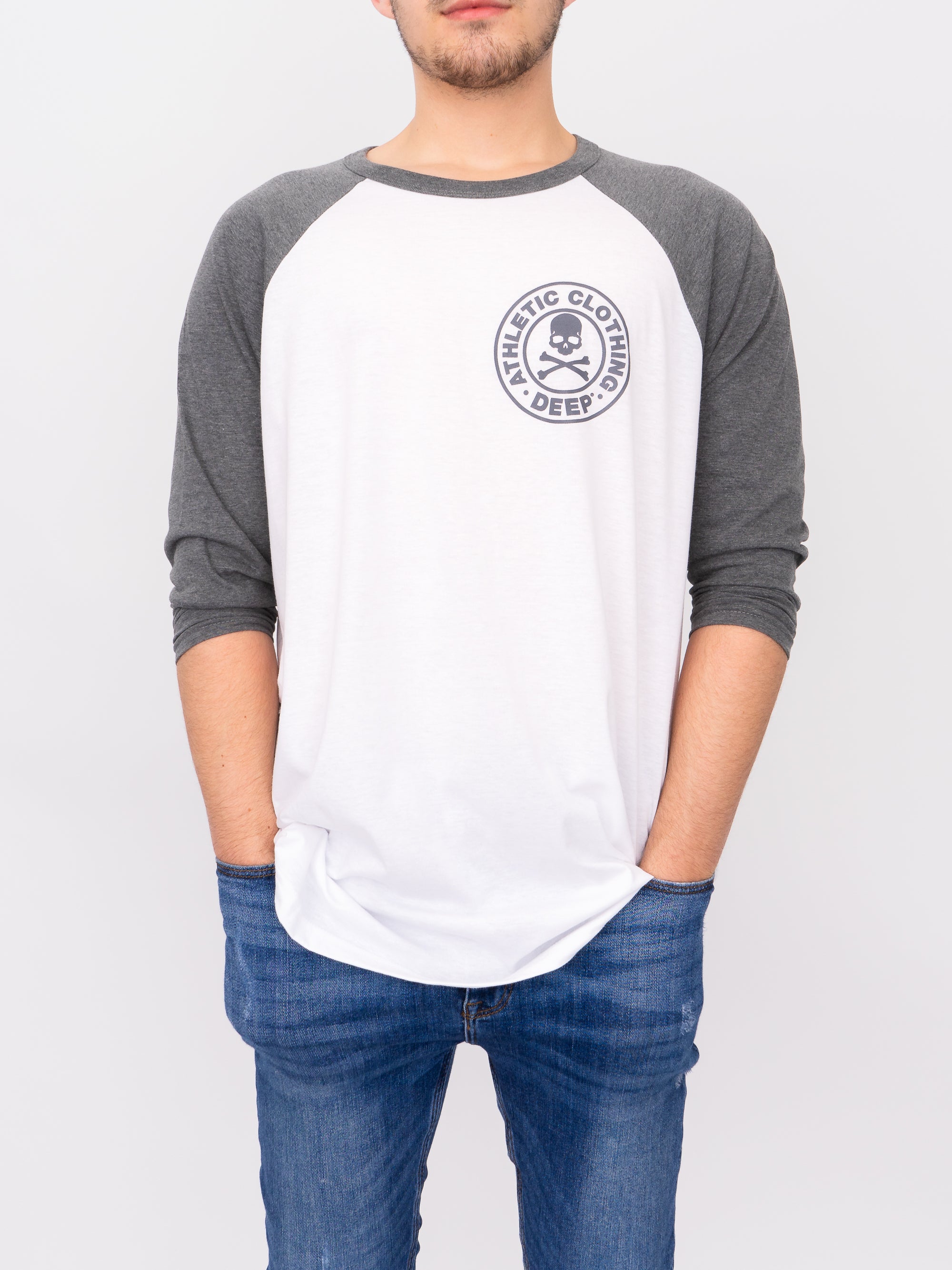 Oversize Baseball Sleeve T-Shirt in Grey - DEEP Clothing