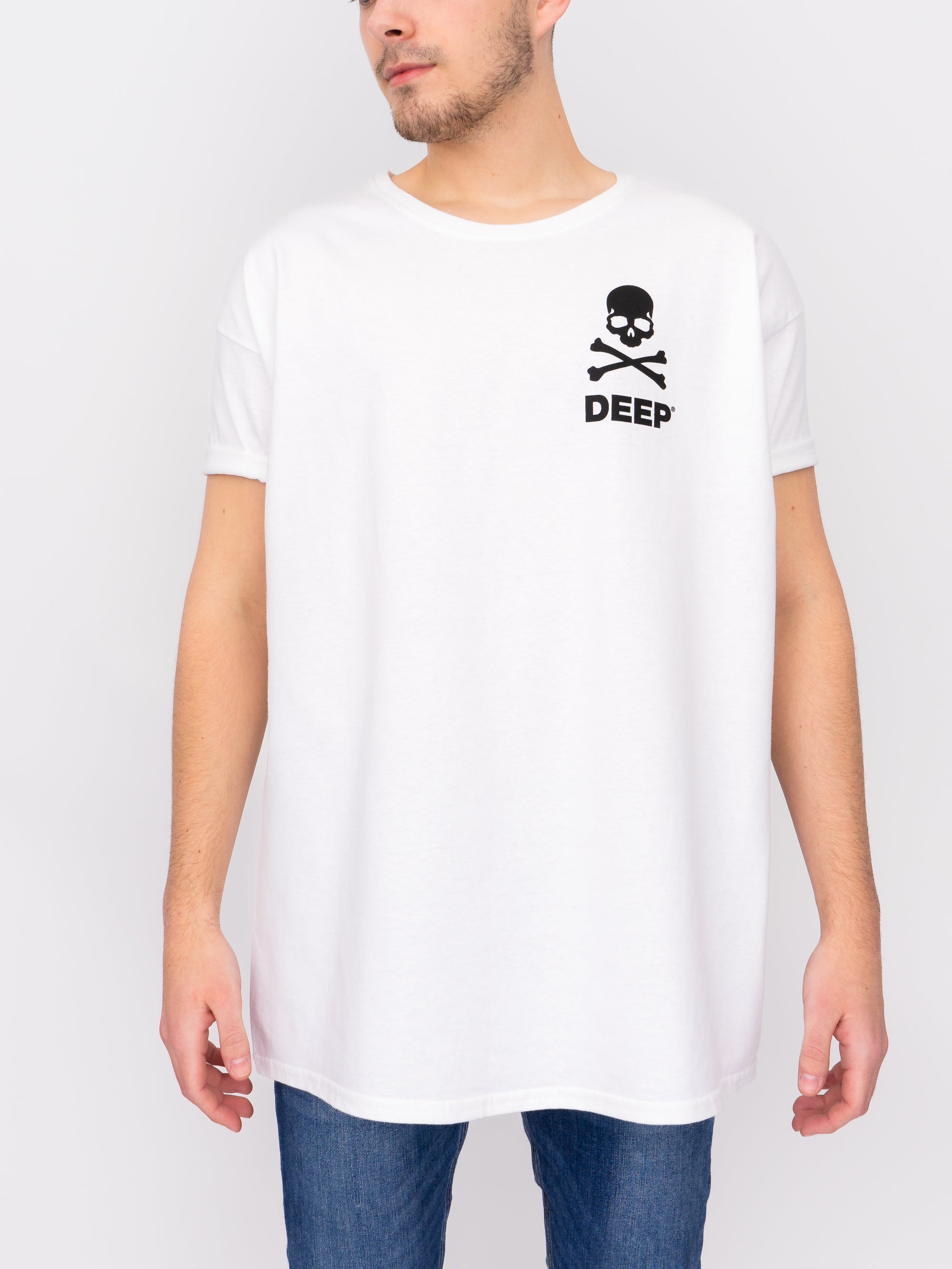 CROSSBONES Oversize T-Shirt - White with Black Print - DEEP Clothing