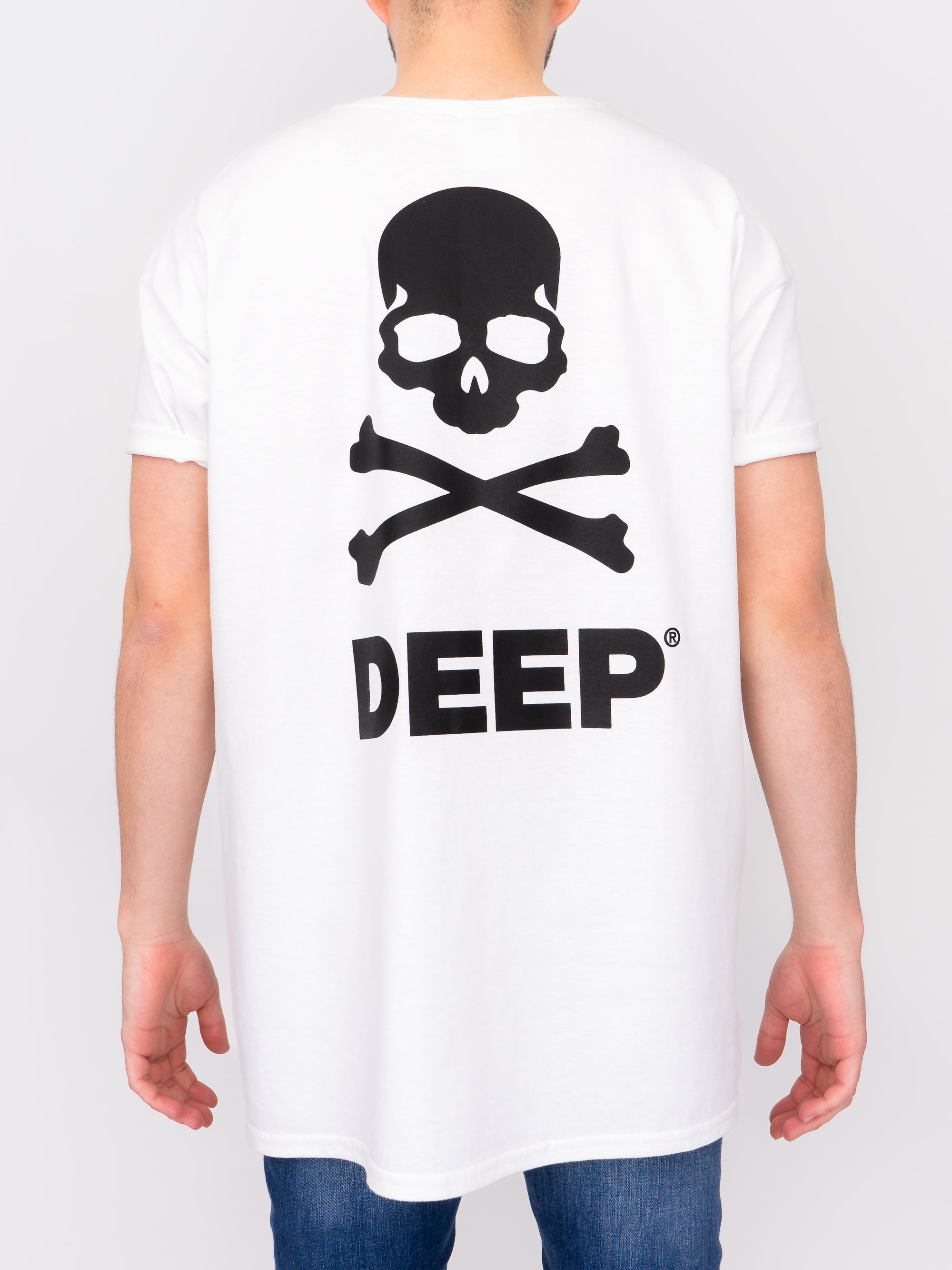 CROSSBONES Oversize T-Shirt - White with Black Print - DEEP Clothing